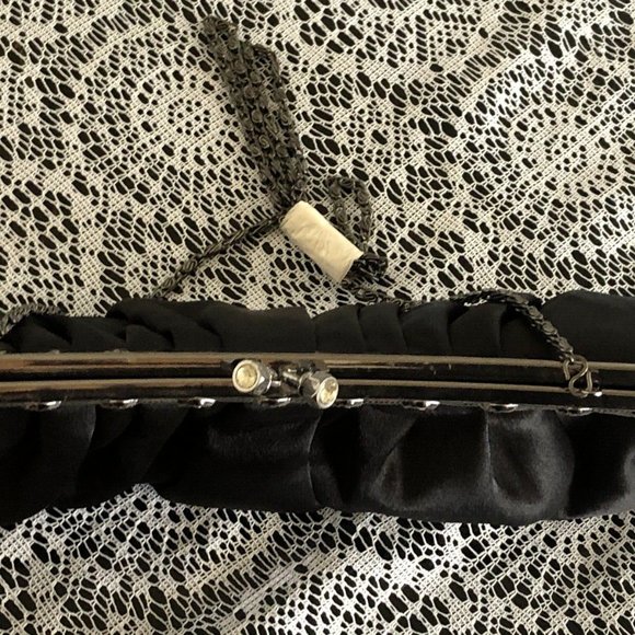 Vintage Black Satin Evening Bag Purse with Rhinestones - Picture 2 of 11